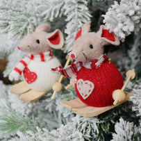Pair of Knitted Mice on Skis (6731899109436)