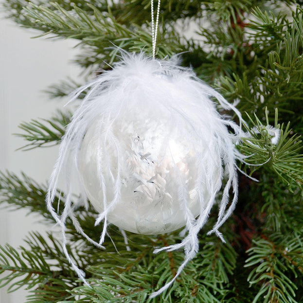 White Frosted Feathered Bauble (4650077061180)
