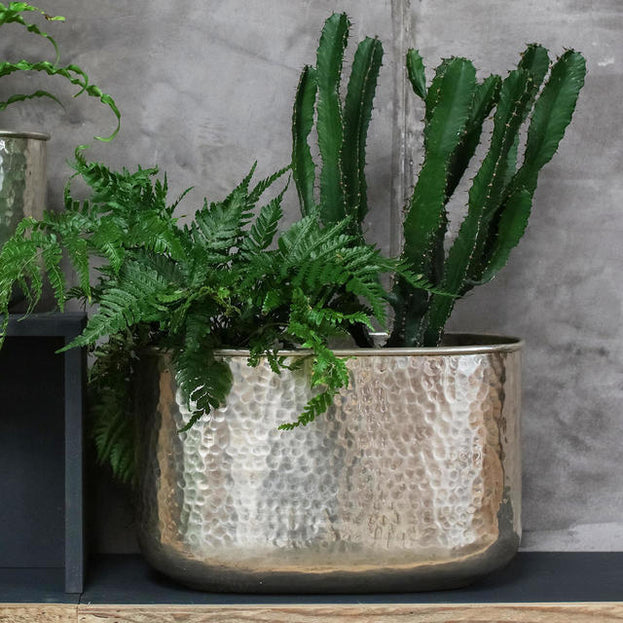 Silver Hammered Oval Finish Indoor Planter (4653412057148)