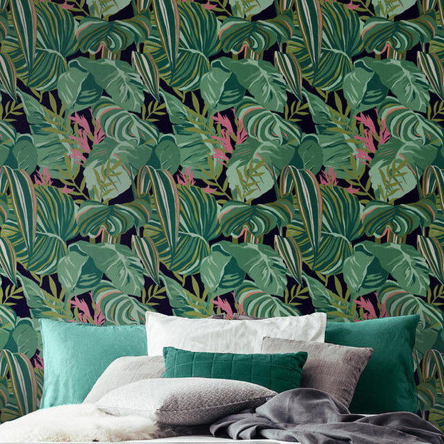 Tropical Foliage Anthracite Feature Wallcovering (4649529344060)