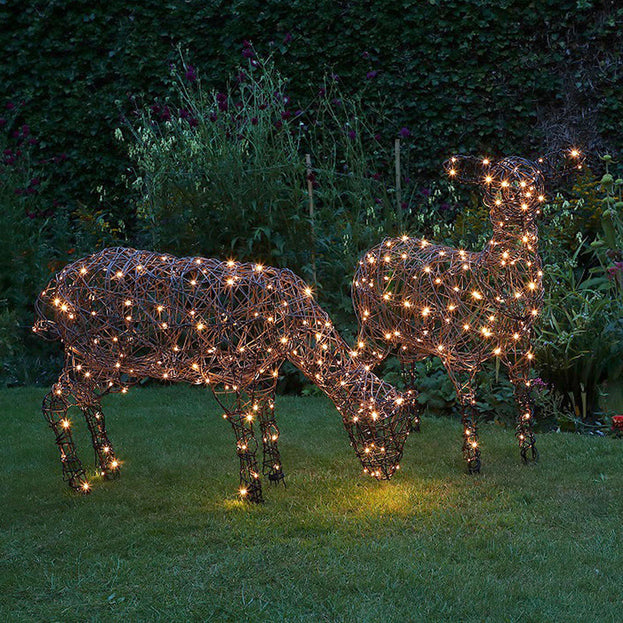 Outdoor Wicker LED Pair of Sheep (4659539247164)
